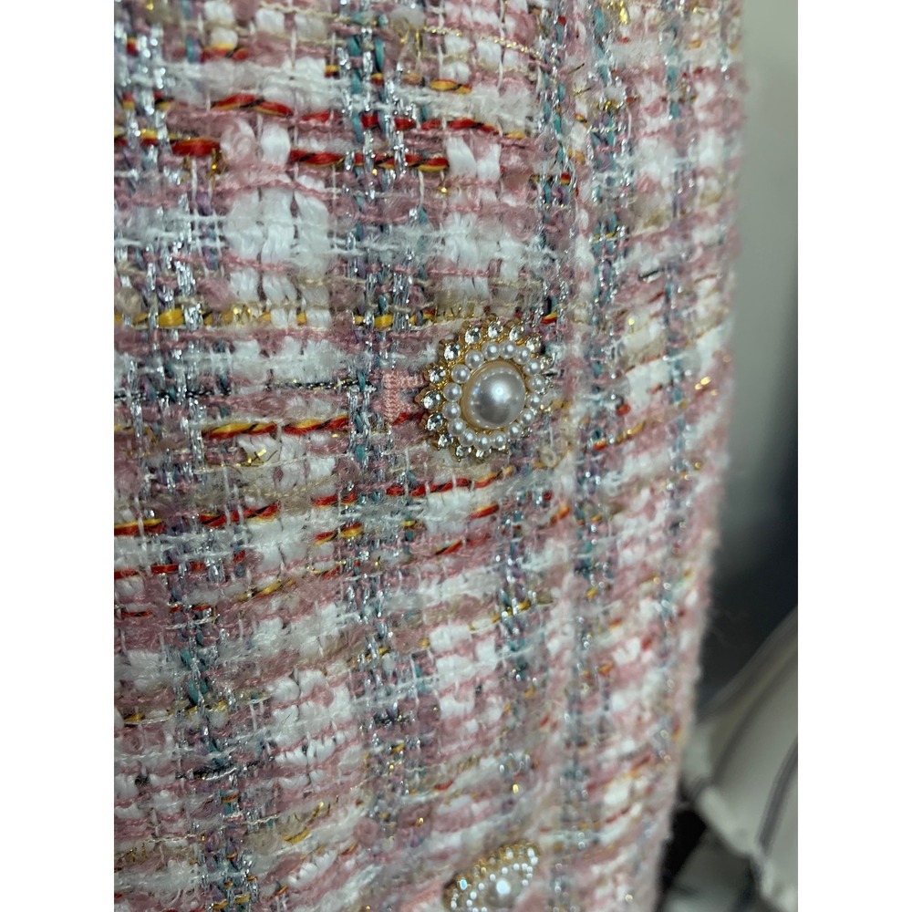 House of Harlow 1960 Pixie Dust Pink 2 Piece Crop Top Mini Skirt Pearl Button S - Picture 5 of 16